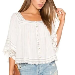 Free People See-saw Lace-Trim White Peasant Blouse